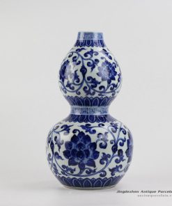 RZHL20_Bottle gourd shape blue and white hand paint lotus ceramic vase