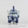 RZHL22_Unique design hand paint ancient Chinese folk pattern three feet blue ceramic incense stove