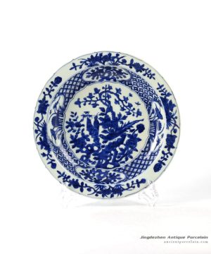 RZHL24_Floral bird pattern hand paint long diameter blue ceramic platter