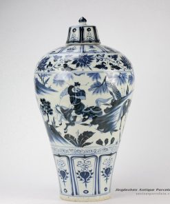 RZHS01_Hand paint the Three Kingdom pattern antique blue and white porcelain temple jar