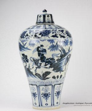 RZHS01_Hand paint the Three Kingdom pattern antique blue and white porcelain temple jar