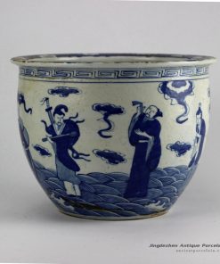 RZHZ01-A_Antique blue and white hand paint the eight immortals pattern big porcelain fish bowl