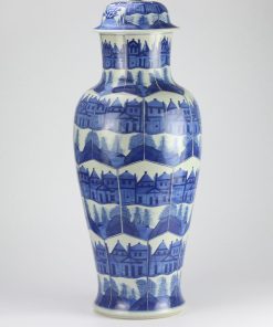 RZIG02_Blue and white hand paint building and pavilion pattern huge ceramic ginger jar