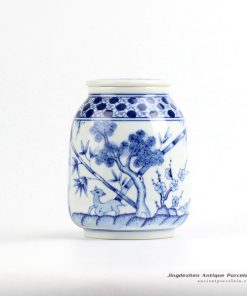 RZIR01_Japan style hand paint forest pattern ceramic flat lidded portable mason jar