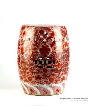 RZIS01_Scarlet red famille rose hand paint Chinese dragon pattern ceramic patio stool