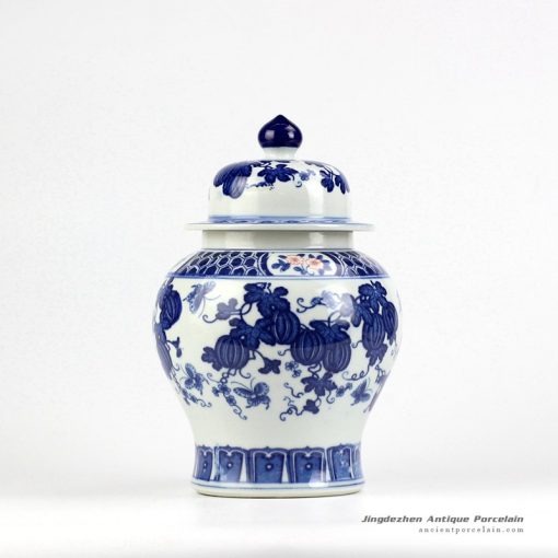 RZIY03_Melon butterfly pattern blue and white porcelain Chinese jar