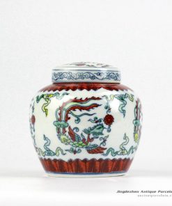 RZIZ01_Contrasting color blue and white doucai porcelain hand paint phoenix pattern ceramic flat lid storage urn