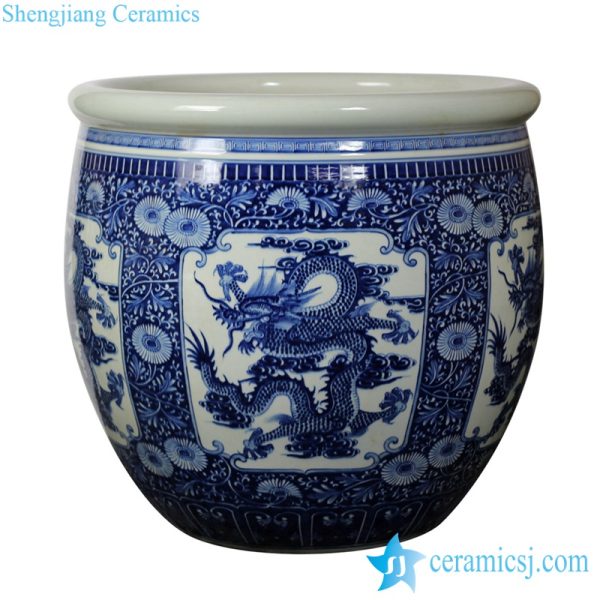 RZJN01 Extra big ceramic planter with dragon drawing