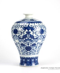 RZJQ04 Blue and white double fish pattern floral meiping vase