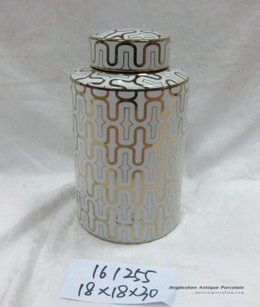 RZKA161255 Twinkling gold line pattern round tin chinaware jar
