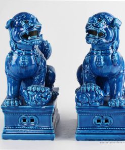 RZKC02 Delicate blue color glaze China mythology temple gate guard foo dog staute
