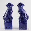 RZKC03 Chinese zodiac gift porcelain Foo dog book end in Indigo blue color