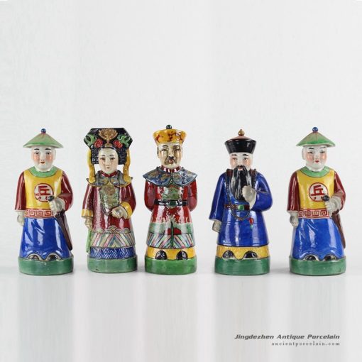 RZKC06 Set of 5 Chinese king and queen chancellor soldiers ceramic statue