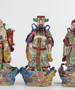 RZKC07 Fukurokuju Bright color three Chinese God of happy wealth longevity ceramic figurine