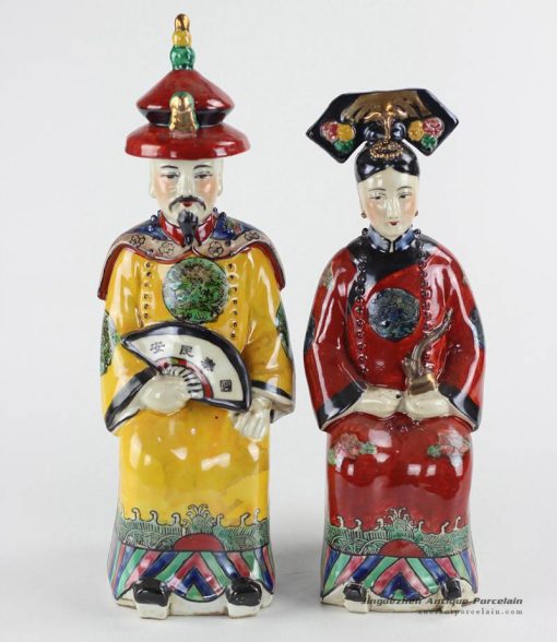 RZKC08 Asian style Qing Dynasty colored king and queen ceramic figurine