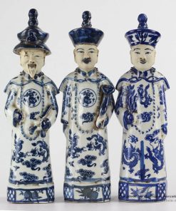 RZKC16 Medium size old style set of 3 blue and white emperors ceramic figurines