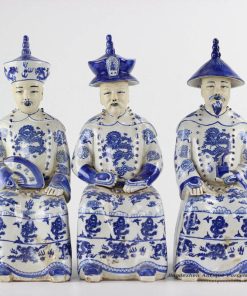RZKC18 Blue and white sitting three Chinese emperors ceramic figurine