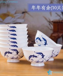 RZKX16-4.5cun-A Wholesale the fish pattern blue and white ceramic bowls set of 10