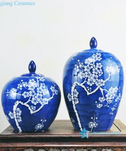 blue background floral ceramic jar