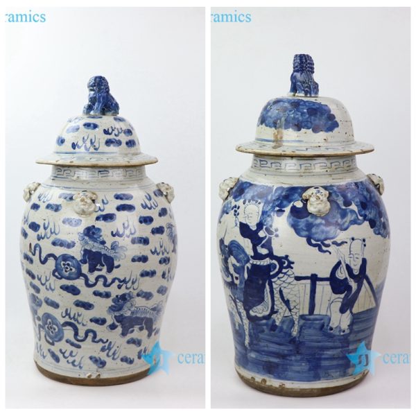 ceramic jar with lion handle