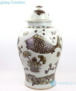 ancient ceramic jar with fish design