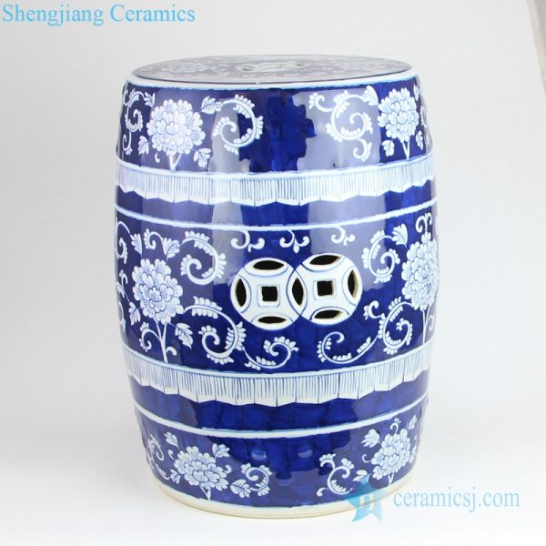 Blue and white flower porcelain drum stool