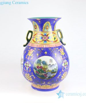 Colored enamel flower landscape  ceramic vase