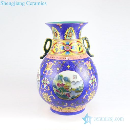 Colored enamel flower landscape  ceramic vase