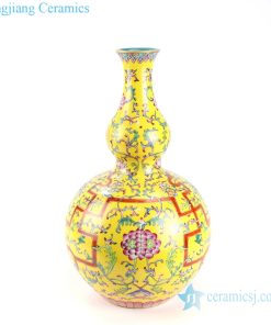 Royal yellow famille rose porcelain vase front view