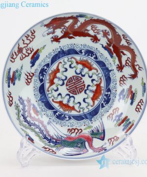 Vintage color glaze colorful pottery plate front view