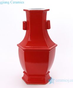 Vintage  Copper-Red-Glazed  square ceramic vase
