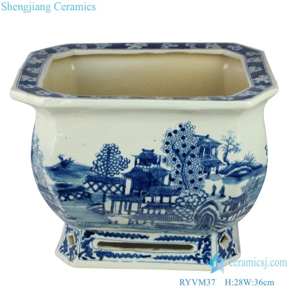  Square octagonal landscape ceramic planter front view