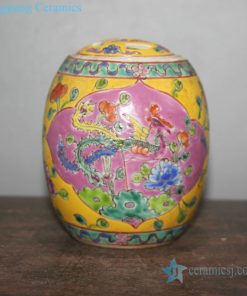 Birds adoring the phoenix painting ceramic jar