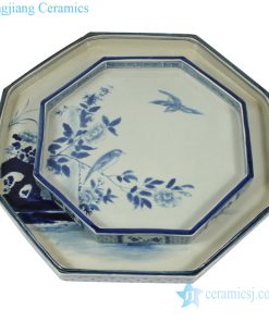 Octagon antique flower pattern pottery plate