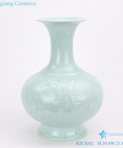 Carving lotus pattern ceramic vase front view