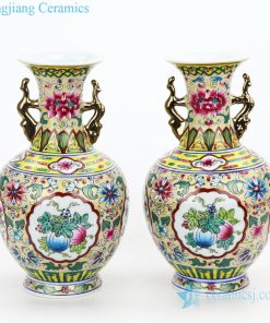 Golden dragon handle antique  pottery vase