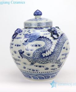 Roud antique pot with lid dragon pattern