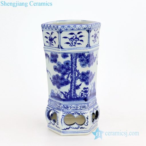 Six sides antique ceramic vase  pine pattern