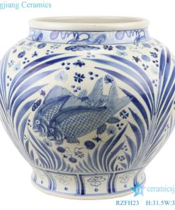 fish algal pattern tank  hand made porcelain  front view