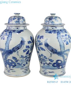 Hand-painted blue and white ceramic pot front view