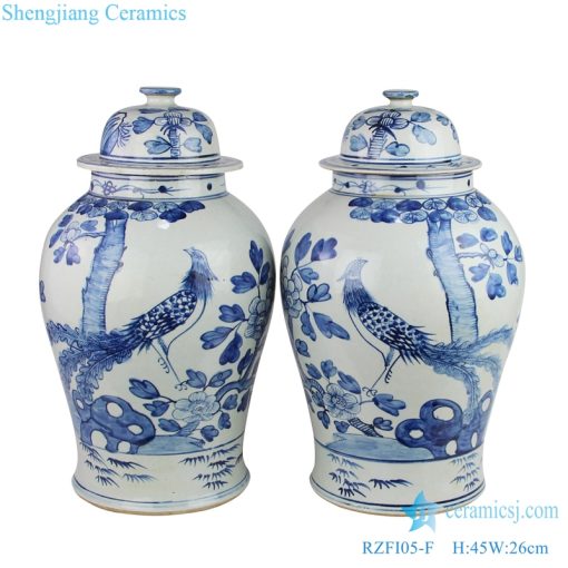 Hand-painted blue and white ceramic pot front view