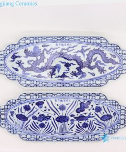Large melon prismatic blue and white tea tray