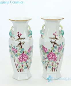flower and bird hand-painted ceramic vases front view