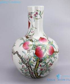Nine longevity peach picture large vase front view