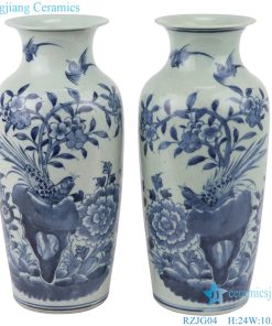 Flower and bird chinese ceramic big vase  front view