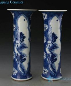 Chinese hand-painted column-shaped porcelain vases
