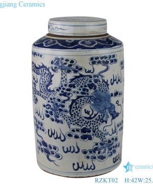 cloud dragon and phoenix patterns tea canister  front view