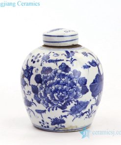 Peony design blue and white porcelain caddy