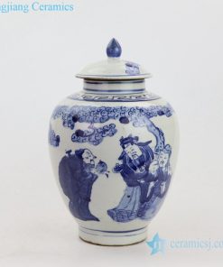 Blue and white antique ceramic pot front view