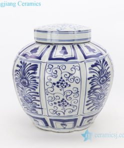 Floral pattern hand painted ceramic jar front view
